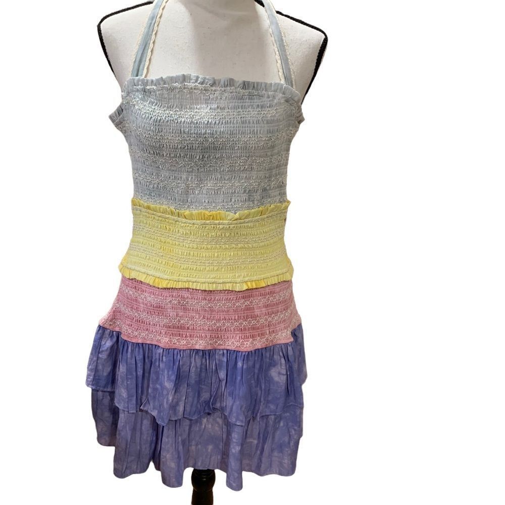 Free the Roses Ruffled Tier Multicolor  Stretchy Mini-Dress All Cotton - Picture 3 of 9